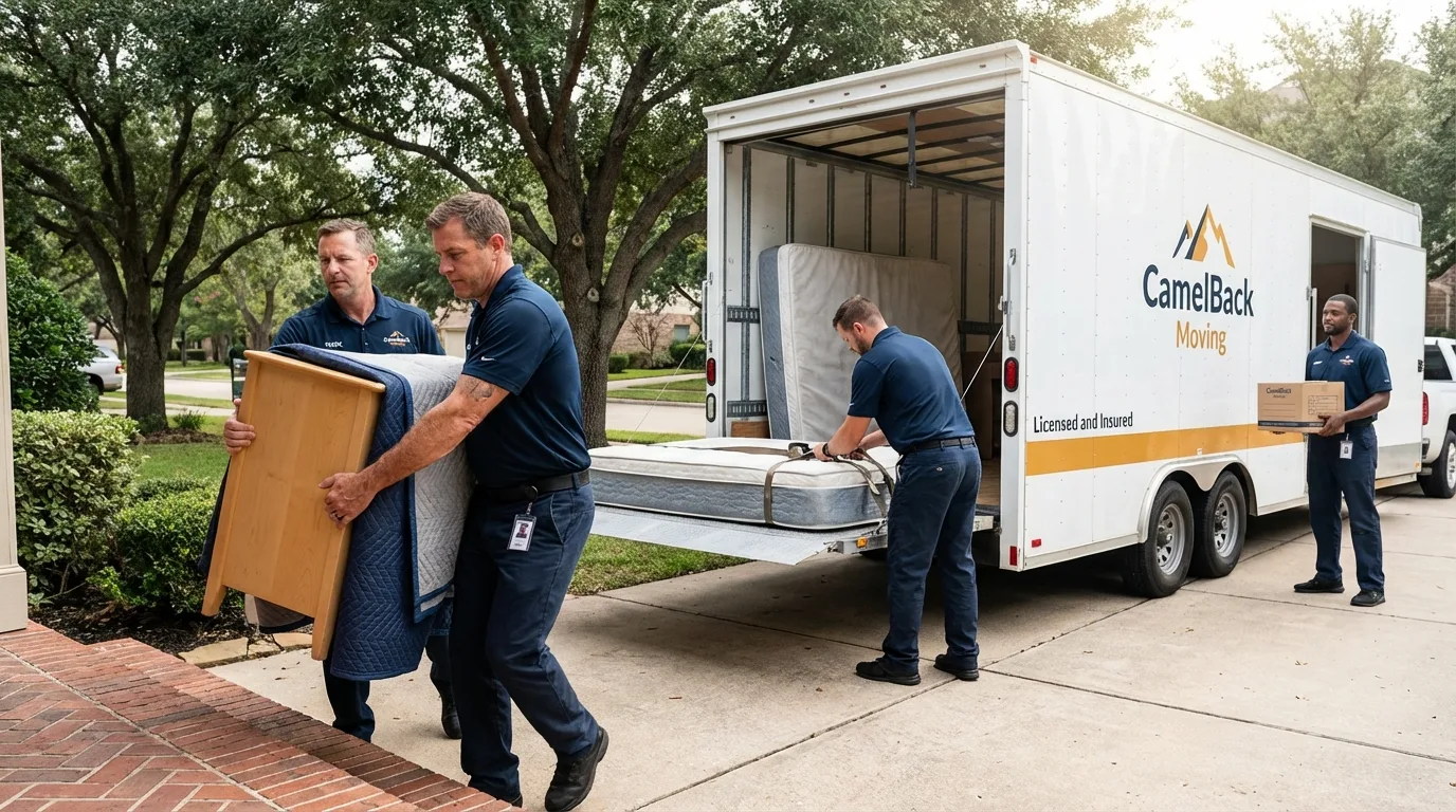 Crew loading residential truck for cross-state move from Grafton, WI