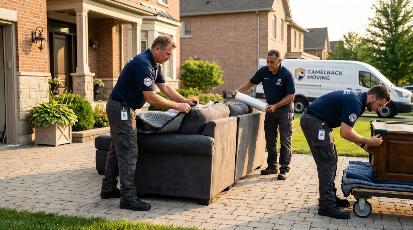 Large estate moving crew wrapping furniture in Grafton, WI